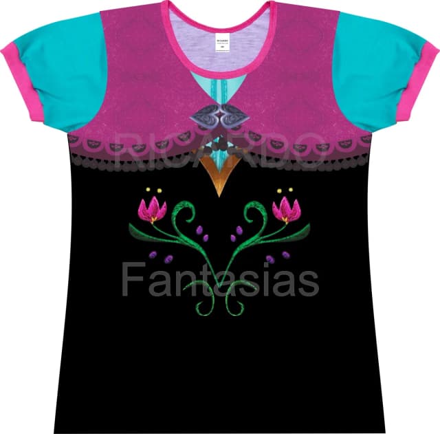 Vestido Infantil de Princesa com Flores e Detalhes Rosa e Turquesa
