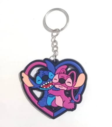 Chaveiro Coração Stitch e Angel Emborrachado 25 Unidades