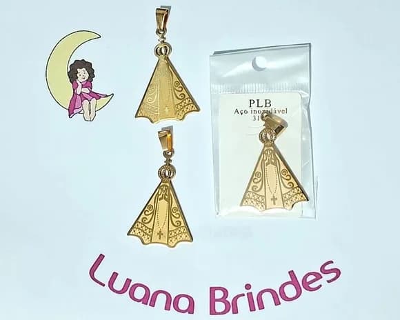 Pingente Nossa Senhora Dourado de Aço Inoxidável Pacote com