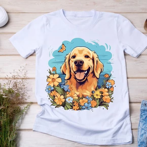Camiseta Golden Retriever com Flores - Charme Pet