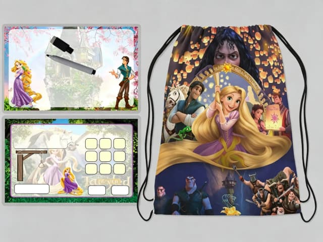 Kit Mochilinha e Lousa Magica Personalizada lembrancinhas da Rapunzel