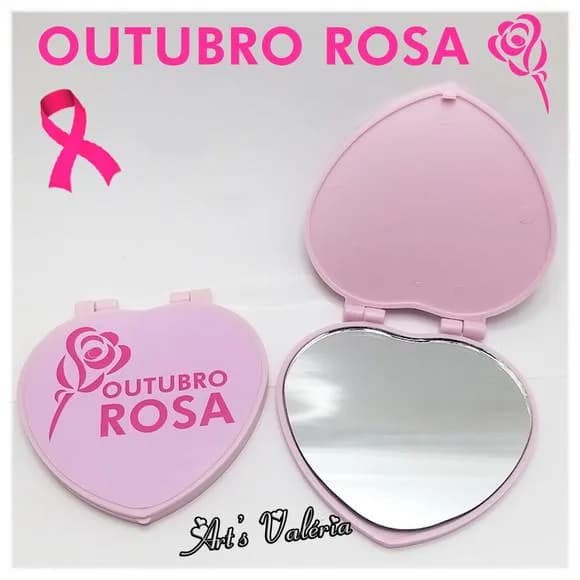 Espelho Coração Rosa Outubro - Rosa
