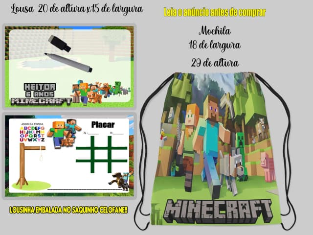 Kit lembrancinhas Mochila e Lousa Magica do Minecraft