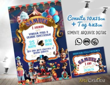 Convite Digital C/tag Circo Mickey Mouse Ia