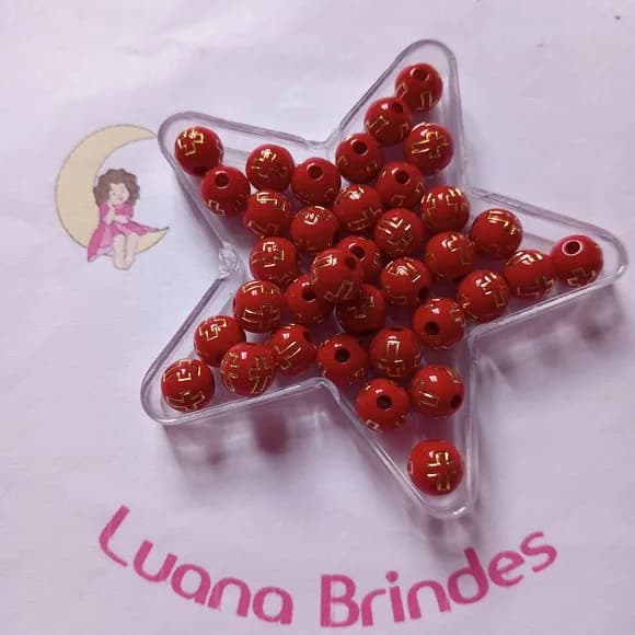Bolinha Vermelha com Cruz Dourada 8mm Pct 100 Unidades