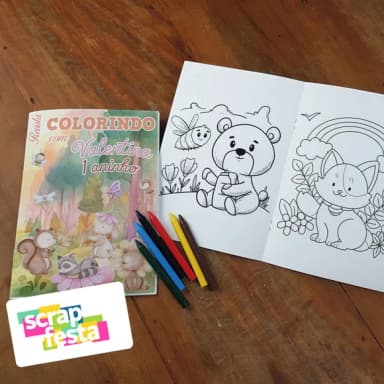 Revista Colorir + Giz de Cera Floresta Encantada Aquarela