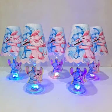 Centro de Mesa Abajur com Led - Stitch e Angel Aquarela