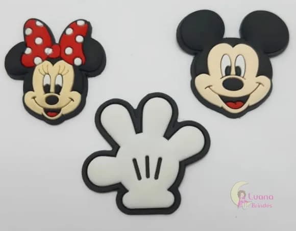 Apliques Personagens Mickey e Minnie Borracha-pct C/6 Unid