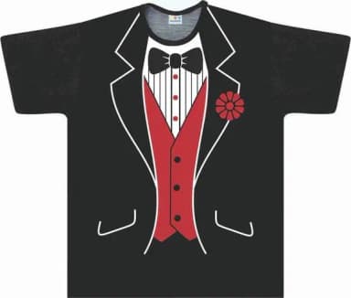 Camiseta Adulto Fantasia Smoking de Gala com Colete Vermelho e Gravata Borboleta