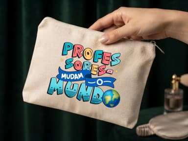 Lembrancinha Nécessaire Personalizada Algodão Cru 20x15 Estampa DTF Dia dos Professores Frase