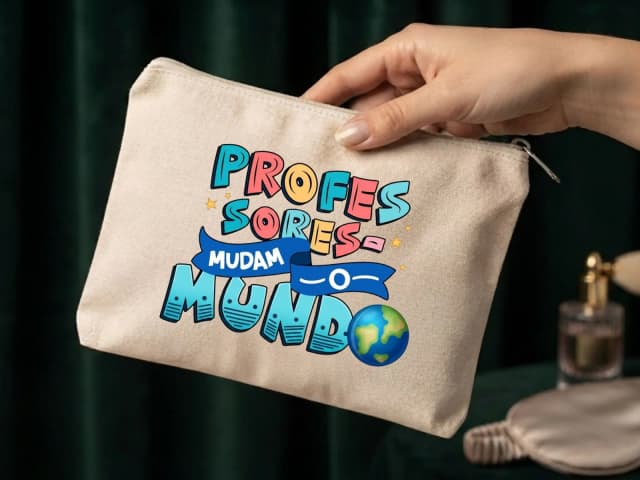 Lembrancinha Nécessaire Personalizada Algodão Cru 20x15 Estampa DTF Dia dos Professores Frase