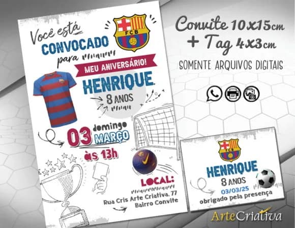 Convite Digital C/tag Futebol Barcelona