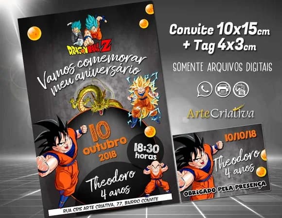 CONVITE DIGITAL C/TAG Dragon Ball Chalk