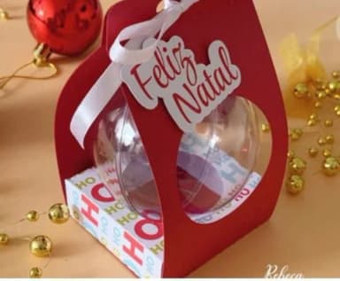 Caixa Personalizada de Natal + Bola Acrílica com Foto e Laço