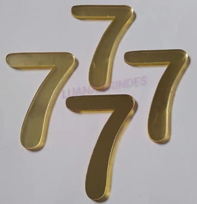 Aplique Número 7 Acrílico Espelhado Dourado 5cm Pct 4 Unids