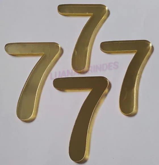 Aplique Número 7 Acrílico Espelhado Dourado 5cm Pct 4 Unids