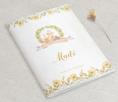 Lembrança Comunhão Livro Orações - Divino Floral Amarelo