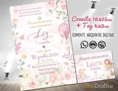 Convite Digital C/tag Flores e Borboleta Aquarela 2