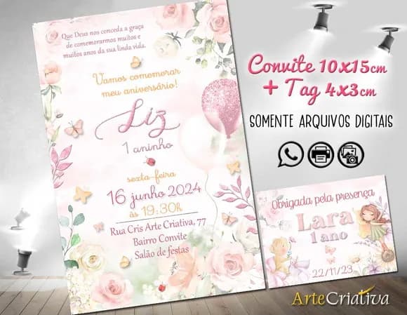 Convite Digital C/tag Flores e Borboleta Aquarela 2