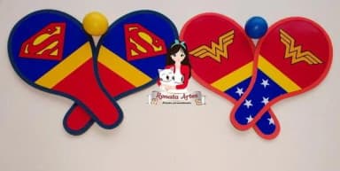 Raquetes de Ping Pong Tema Mulher Maravilha e Superman