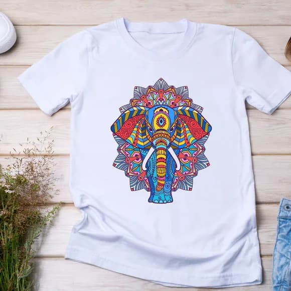 Camiseta Elefante Indiano Mandala Vibrante