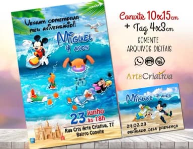 Convite Digital C/tag Mickey Mouse Praia 4
