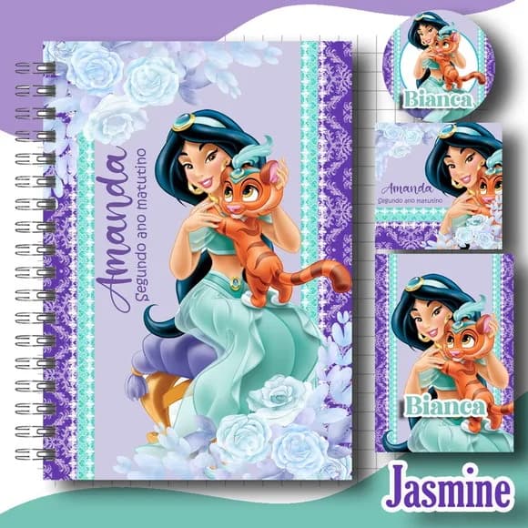 Caderno + Etiquetas + Tag Personalizada + Lápis ( Jasmini )