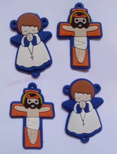 kit Terço Crucifixo Anjinha de Borracha Azul Royal 2 Kits