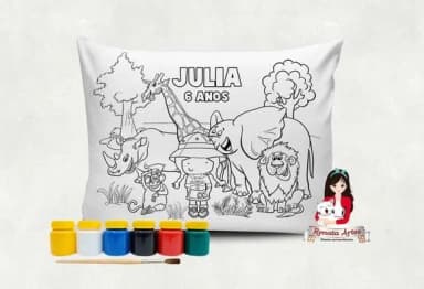 Almofada com Tinta para Colorir Safari Menina