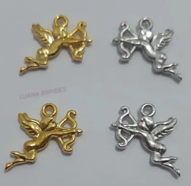 Pingente Cupido de Metal Dourado e Prata - pct c/ 12 unid