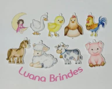 Chaveiro Fazendinha Acrílico U.v Variados - 6 Unidades