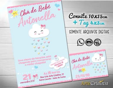 CONVITE DIGITAL C/TAG Chá de bebê Chuva de Amor Menina