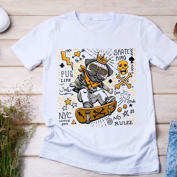 Camiseta Pug Skateboard - Rei do Asfalto e Estilo Streetwear