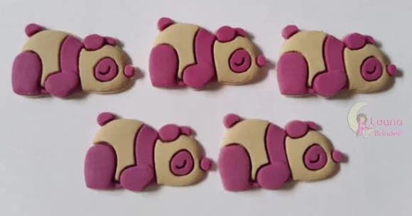 Aplique Mini Panda Roxo Deitado de borracha -pct c/10 uni