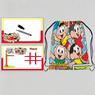 Kit Mochilinha e Lousa Magica personalizada lembrancinhas Turma da Mônica