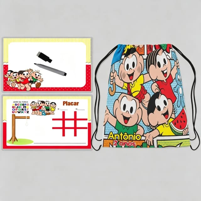 Kit Mochilinha e Lousa Magica personalizada lembrancinhas Turma da Mônica