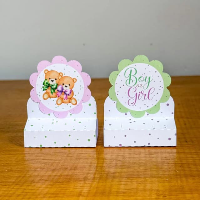 PEGUE E MONTE - Porta Bis Duplo Personalizados CHA REVELAÇÃO VERDE E LILAS - Decoração de Festa | Lembrancinhas | Aniversário | Personalizados
