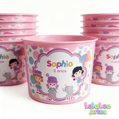 Balde de Pipoca Circo Menina Personalizado