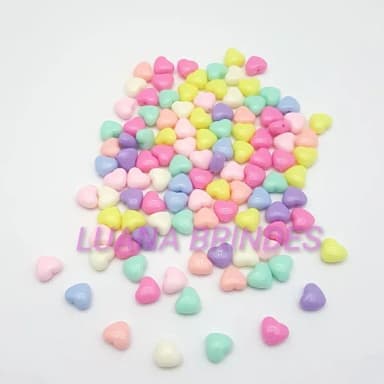 Miçangas Coração Coloridas 9mm Pacote com 100 Unidades