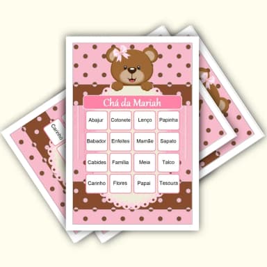 Bingo Chá de Bebê Menina Pdf Para Imprimir