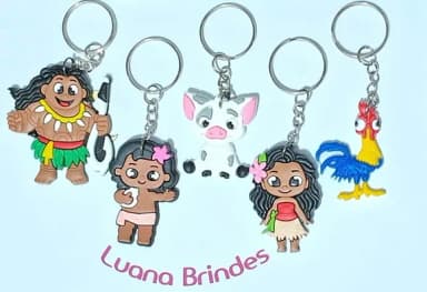 Chaveiro Moana Emborrachado Pacote com 5 Unidades Variados