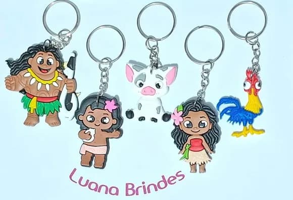 Chaveiro Moana Emborrachado Pacote com 5 Unidades Variados