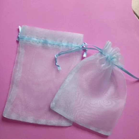 Saquinho Organza Organza Azul com Fita 10x16cm
