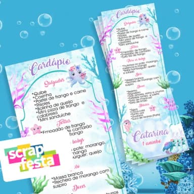 Menu Cardápio Personalizado Festa Fundo do Mar Aquarela