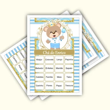 Bingo Chá de Bebê Menino Pdf Para Imprimir