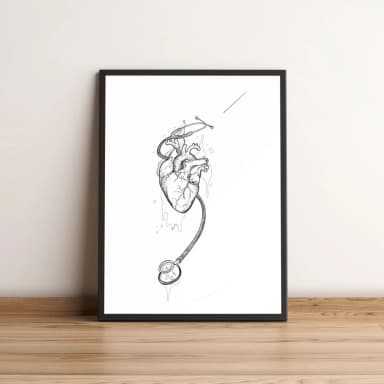 Quadro Coração e Estetoscópio em Arte Minimalista 150