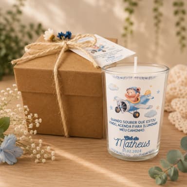 55 Vela Aromática no Copo Lembrancinha Personalizada Chá de bebê, Batizado,Casamento, Aniversario e etc. Fazemos Qualquer Tema