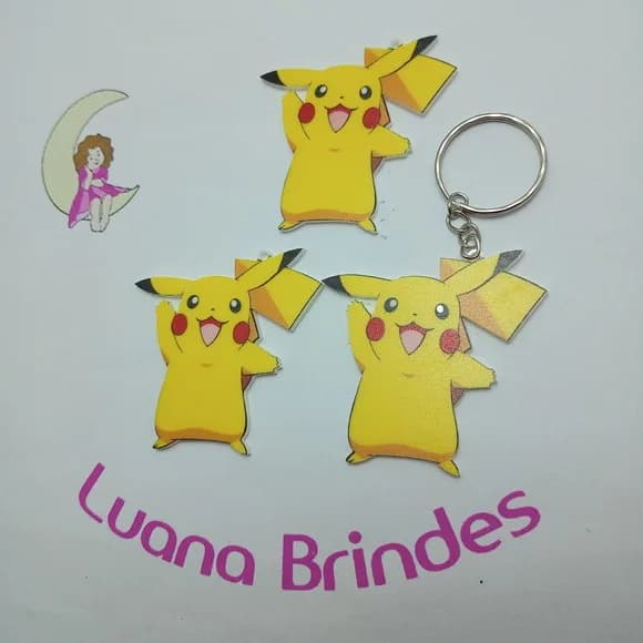 Chaveiro Pokémon Pikachu de Acrílico UV 5cm Pct 3 Unidades