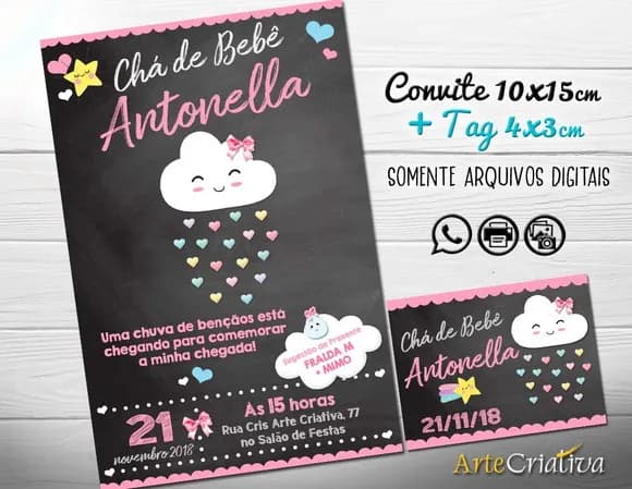 CONVITE DIGITAL C/TAG Chá de bebê Chuva de Amor Chalk