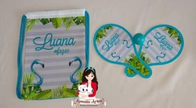 Mochila Ping Pong Personalizada Tema Flamingo Azul